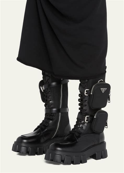 prada high heeled boots|prada combat boots with pouches.